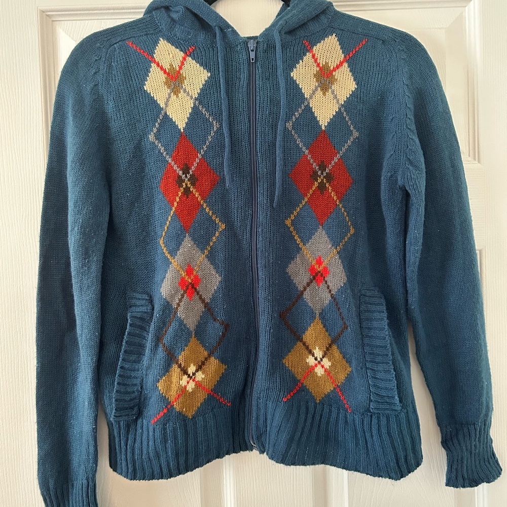 Vintage Blue Argyle Hooded Sweater